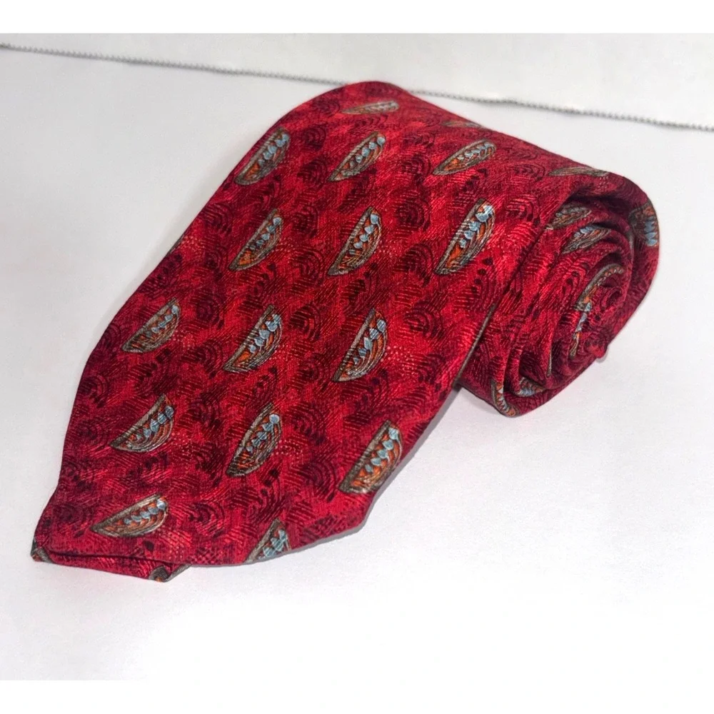 Ermenegildo Zegna Exclusive‎ Design Red Geometric Silk Men's Necktie 58